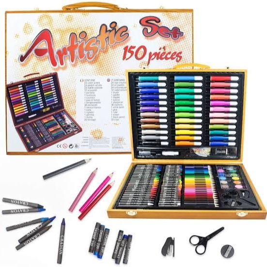 150pcs High quality School Stationery Drawing Supplies Wooden Box Full Color Art Painting Set for Kids