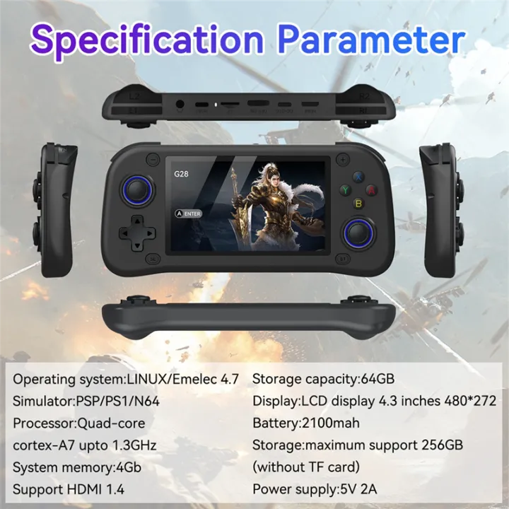 G28%20Retro%20Handheld%20Video%20Game%20Console%2064GB%2010000+Game%204.3%20Inch%20Screen%20Linux%20Pocket%20Player%20for%20/PS1/N64%20Simulator%20A%20-%20Image%205