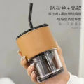 Internet celebrity high aesthetic bamboo joint ins portable coffee with lid creative office glass straw cup. 