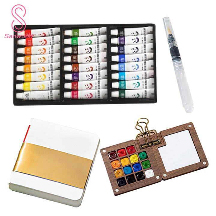 Walnut Watercolor Palette Portable Watercolor Palette Set with Color Mixing Kit for Artists On-the-go Compact Travel Size Sketch Board with 8/15 Colors Mini Pocket Artist Kit Travel Watercolor Kit