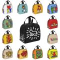 Haring Abstract Art Lunch Bag Keith Geometric Graffiti Portable Insulated Thermal Cooler Lunch Box for Women School Food Bags.
