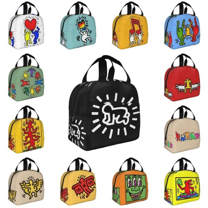 Haring Abstract Art Lunch Bag Keith Geometric Graffiti Portable Insulated Thermal Cooler Lunch Box for Women School Food Bags