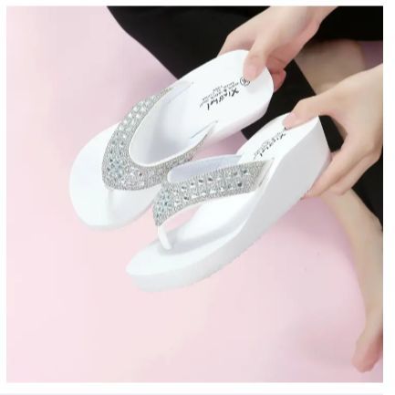 Korean Style Women Sandals Lady Shoes Summer Slippers Fashion Rhinestones Wedges Flip Flops Women's Casual Beach Shoes Wedge Sandals female shoes women shoes