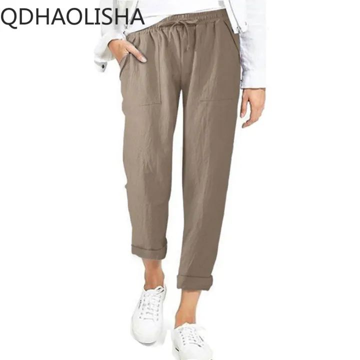 Women's%20Pants%20New%20In%20Korean%20Fashion%20Commuter%20High%20Waist%20Women%20Clothes%20Cotton%20Lace-up%20Pencil%20Wide%20Trousers%20Streetwear%20Black%20Pants%20-%20Image%203