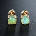 6mm Cute Round Fire Opal Stud Earrings for Women Gold Color Classic 4 Claws Helix Screwing Girls' Earrings Birthstone Jewelry.