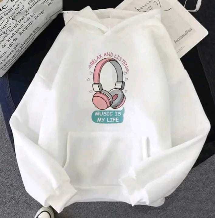 off-white Color printed (music) Hoodie 320 GSM Fully Cotton Fabrics Suitable for Men Women Girls Ladies Hoodie by Tajkiya Fashion