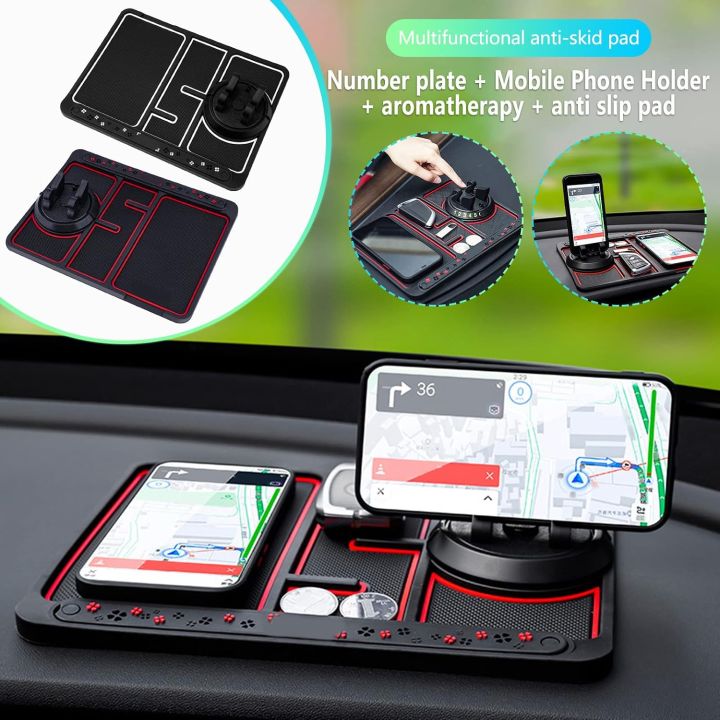 Non-Slip Phone Pad for Car, TSV Car Dashboard Mat Tray, Silicone Anti-Shake Pad with Aromatherapy, Temporary Car Parking Card Number Plate, Universal Cell Phone Holder