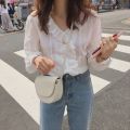 Blusas Cotton Loose Women Blouses Ruffles V-neck Long Sleeve Female Shirt Tops Spring New Office White Blouses Women Casual 8561.