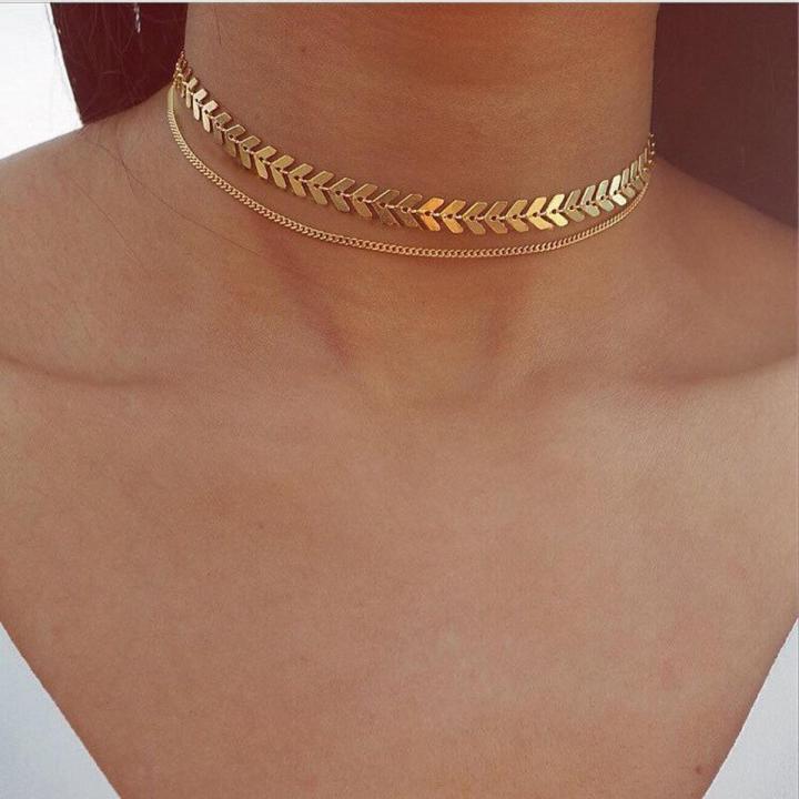 Ladies Fashion Chain Choker Two Layers Necklaces for Women