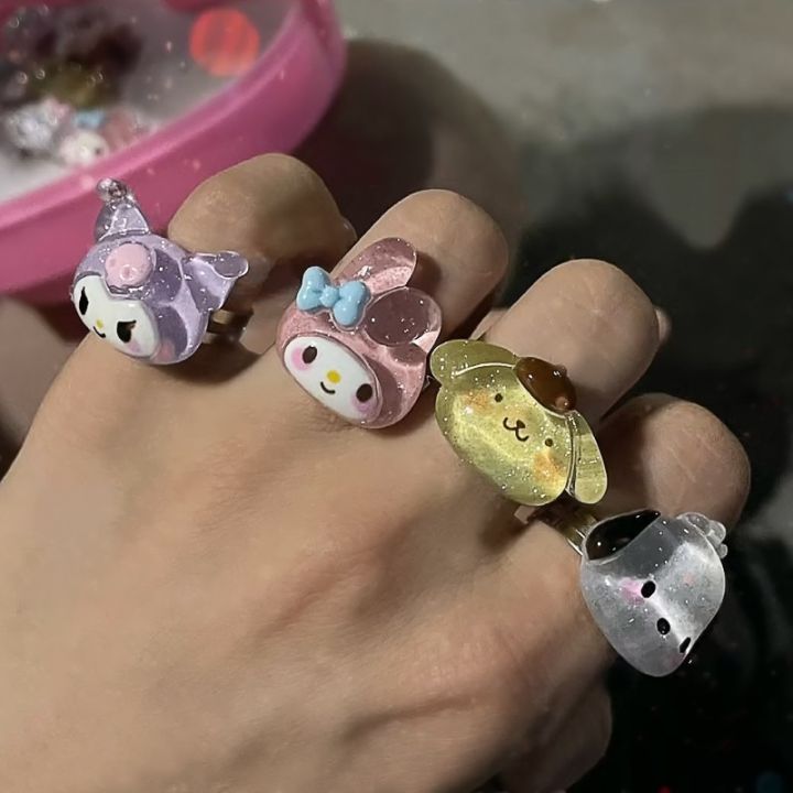 2023 Sanrio Anime Ring Adjustable Accessories Cute Cinnamoroll My Melody Kuromi Resin Girlfriend Girl Heart Decorate Toys Gift