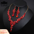 Carat Luxury Women Rhinestone Pendant Chain Necklace Stud Earrings Wedding Jewelry Set. 