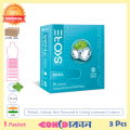 SKORE Cool - Ribbed, Dotted, Shaped, Mint Flafoured Cooling Lubricated Condom 1 Pack(3 Pcs). 
