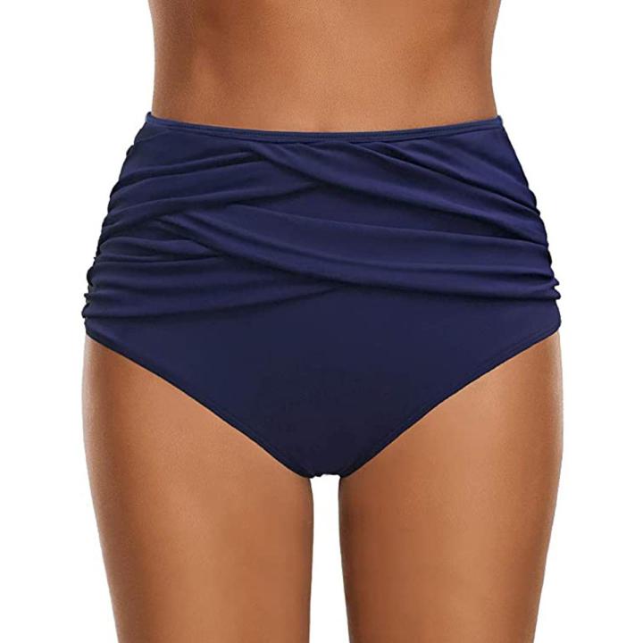 Women High Waist Ruched Bikini Bottoms Tummy Control Swimsuit