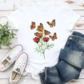 T-shirts Women 2022 Floral Butterfly Cute Vintage Summer Clothing 90s Tshirt Top Lady Print Clothes Stylish 2021 Tee T-Shirt.