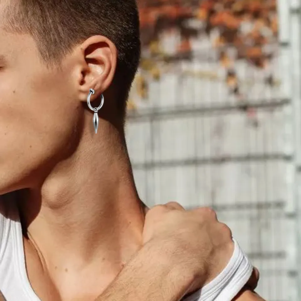 1PC Korean Punk Stainless Steel Ear Clip Earrings for Men Women No