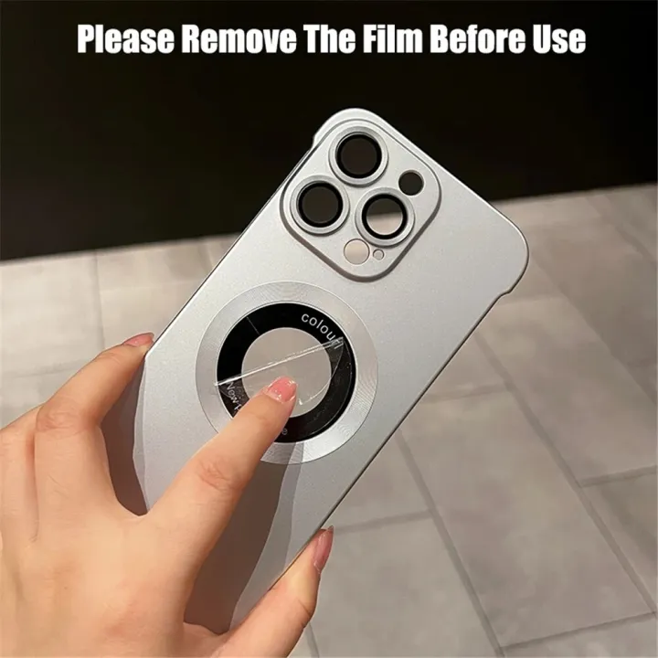 HOCE%20Metallic%20Frameless%20Logo%20Hole%20Magnetic%20Phone%20Cases%20For%20iPhone%2012%2013%2014%2015%2016%20Pro%20Max%2014%2015%20Plus%20MagSafe%20Case%20With%20Lens%20Film%20Protector%20Luxury%20Ultra%20Thin%20Hard%20Back%20Cover%20-%20Image%203