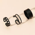 Women 3pcs Set Black Color Wide Rings Smooth Twisted Hollowed Out Simple Ring Jewelry. 