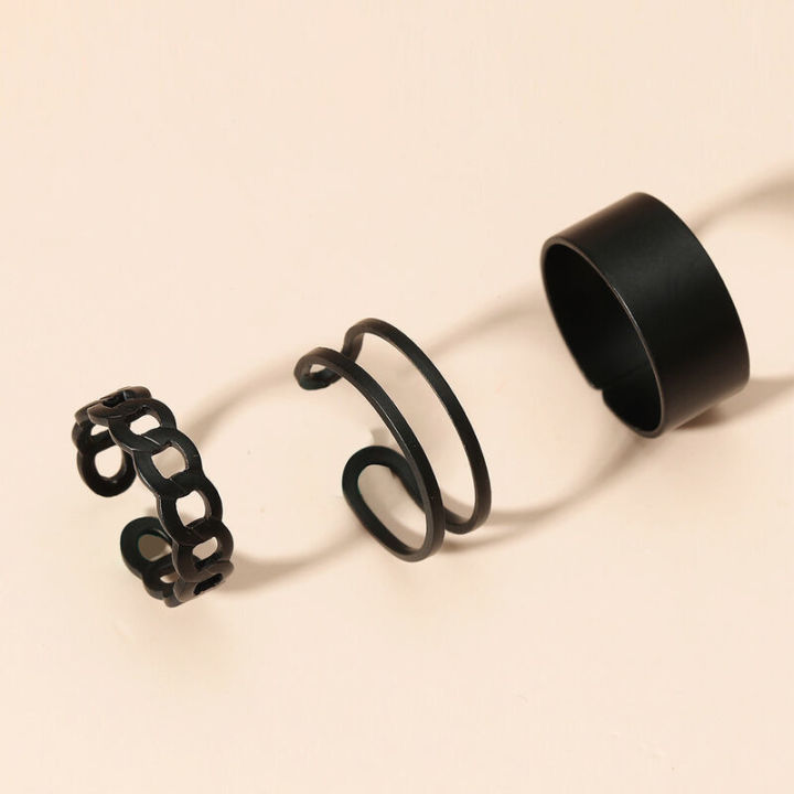 Women%203pcs%20Set%20Black%20Color%20Wide%20Rings%20Smooth%20Twisted%20Hollowed%20Out%20Simple%20Ring%20Jewelry%20-%20Image%202