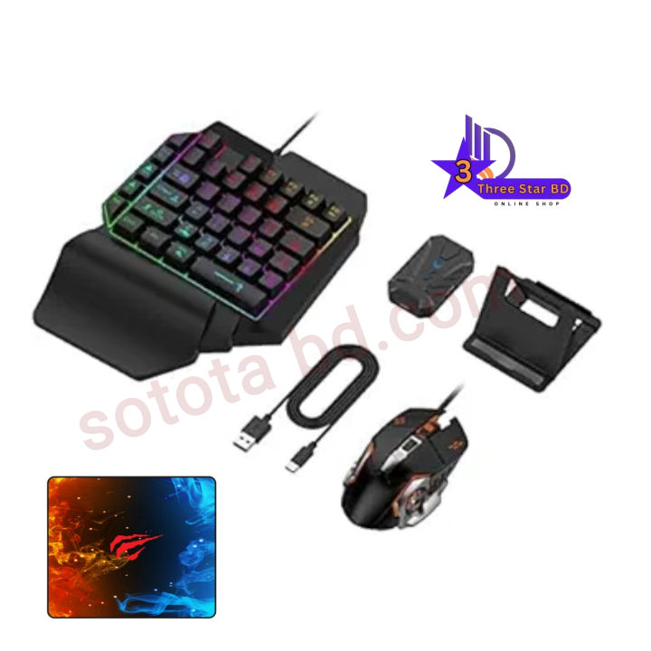 5 in 1 Bluetooth Gaming Keyboard Mouse Converter Combo for Smartphone, play your mobile games using the keyboard and the mouse Gaming Accessory Kit (Multicolor, For Android, iOS)