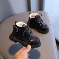 Fall Fashion Sneakers Kids PU Ankle Boots Non-Slip Modern Boot Baby Warm Plush Winter Boots Black Toddler Shoes Girls Snow Boots.