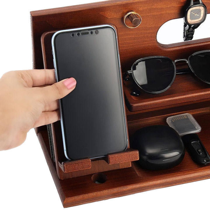 Wooden%20Bedside%20Wood%20Phone%20Docking%20Station%20Holder%20Wallet%20Watch%20Stander%20Storage%20Rack%20Key%20Sunglasses%20Organizers%20For%20Iphone%20Huiye%20-%20Image%206
