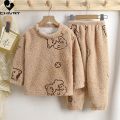 New Kids Autumn Winter Thicken Warm Flannel Pajamas Cute Cartoon O-neck Clothing Sets Baby Boys Girls Sleepwear Toddler Pyjamas.