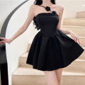 Dress Women Floral Sling High Waist Chic Black Boll Gown 2023 Korean Dress. 