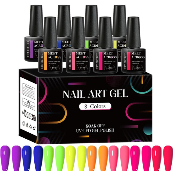 8pcs Gel Nail Polish Set Summer Nails Gel Polish Semi Permanent Varnish Nail Supplies Soak Off UV LED Gel Manicure Kit With Box
