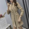 Sungtin Korean Style Casual Sashes Long Blazer Women Spring Office Lady Blazer Dress with Belt Female Chic Elegant Blazer Jacket. 