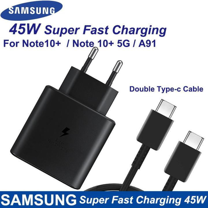 Samsung 45W Super Fast Charger Double Type-C Cable For Galaxy Note 10 Plus Note 10+ 5G USB C Fast Charging Wall Charger