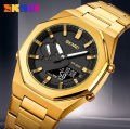 SKMEI Dual-Display Electronic Watch With Luminous Waterproof Steel Strap Fashion Business Wristwatches For Men 1816. 