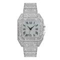 Men's Golden Watches Luxury Rhinestone Roma Dial Square Quartz Watch for Men Stainless Steel Wristwatches Relogio Masculino.