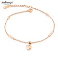 JeeMango Heart Cube Charm Anklets For Women Rose Gold Plated Stainless Steel Female Foot Bracelet Friendship Jewelry JA19040.