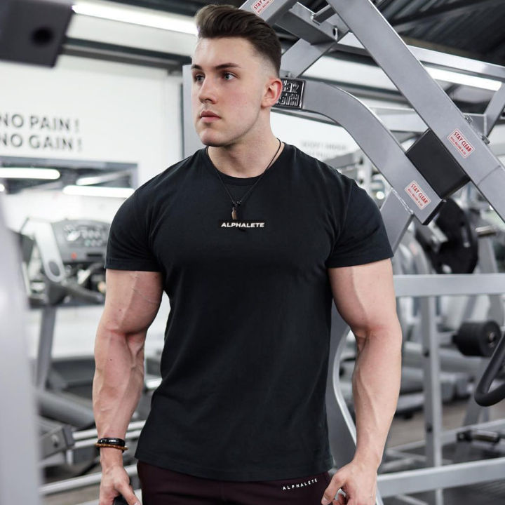 Black%20Gym%20Skinny%20T-shirt%20Men's%20Short%20sleeve%20t%20shirt%20Male%20Summer%20Fitness%20Bodybuilding%20Cotton%20Tee%20shirt%20Tops%20Casual%20Sport%20Clothing%20-%20Image%203