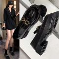 Loafers 2023 New British Style Small Leather Shoes Women's Thick Flatform Thick-Soled Block Heel Loafers Mary Jane Small Leather Shoes. 