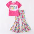 Summer baby girls kids Clothes boutique bunny Leopard short sleeve top bell-bottoms flare pants set Easter girls Outfits. 