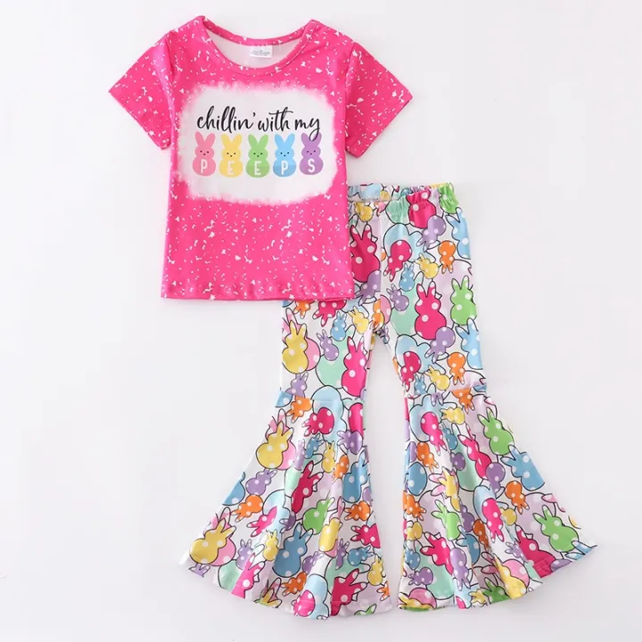 Summer%20baby%20girls%20kids%20Clothes%20boutique%20bunny%20Leopard%20short%20sleeve%20top%20bell-bottoms%20flare%20pants%20set%20Easter%20girls%20Outfits%20-%20Image%202