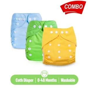 Washable Baby Cloth 1Pcs Diaper and 2Pcs Pad Multicolor-3Pcs/Set