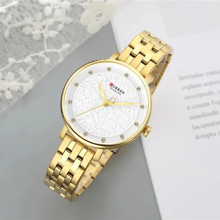 CURREN%209046%20Black%20Stainless%20Steel%20Analog%20Watch%20For%20Women%20-%20Gold%20&%20White%20-%20Image%204