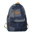 Trendy Cool Patch Women Backpack Washed Denim College Backpack Men Female Laptop School Bags Large Capacity Travel Shoulder Bag.