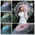 Flower Print Transparent Ladies Folding Umbrella. 