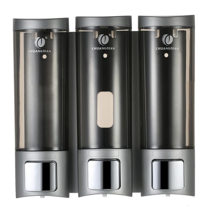 CHUANGDIAN Manual Soap Dispensers with Double Sided Foam Tape Wall-mounted Three Chamber Shampoo Box Shampoo Shower Gel Liquid Soap Dispensers Rest Room Washroom Toilet Soap Dispenser & Holder 200ml*3