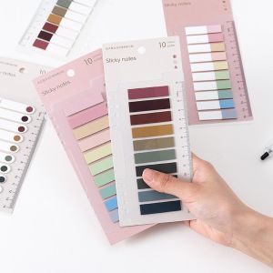 Bornilshop 200 Sheets 10 Colors Morandi Combination PET Sticky Notes Set Self-Adhesive Memo Pad Lable Sticker Bookmarks Notepad Sticky Index with Ruler School Office Supplies