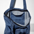 Zipper Closure Denim Blue Tote Bag. 