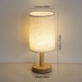 Small Table Lamp-Wooden Bedside Lamp Simple Bedroom Lamp Linen Shade Mini Desk Lamp Night Light Nightstand Lamp for Bedroom,Living Room,Kids Room (Including LED Bulbs) (Round). 