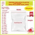 100 pieces /Plastic Zipper Bag / Zip Lock Bag / Zip Bag / Transparent Packaging Plastic Bag with Sealable Zipper Zip Lock ( any SIZES AVAIALBLE ) zipper. 