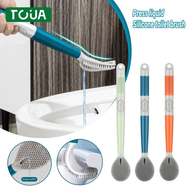 Detergent Refillable Silicone Toilet Brush Flexible Bowl Brush Cleaner Liquid Filled Cleaner Brush Wall-Mounted Cleaning Tools