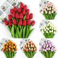 10Pcs/set Artificial Tulips Flower Lifelike Realistic Plastic Faux Silk Floral Simulation for Home.. 