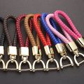 Hand Woven Leather KeyChain Detachable Metal 360 Degree Rotating Horseshoe Buckle Braided Moto Car Key Chain For Men Gift K394.