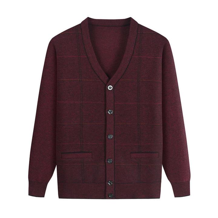 Middle-Aged and Elderly Men's Cardigan Sweater Autumn and Winter Thermal Sweater Dad Velvet Padded Thickened Coat Old Grandpa Men's Clothing
